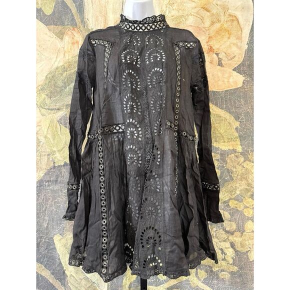 New Free People All Eyes On You Mini Dress Womens XS Black Studded Eyelet - Picture 3 of 6